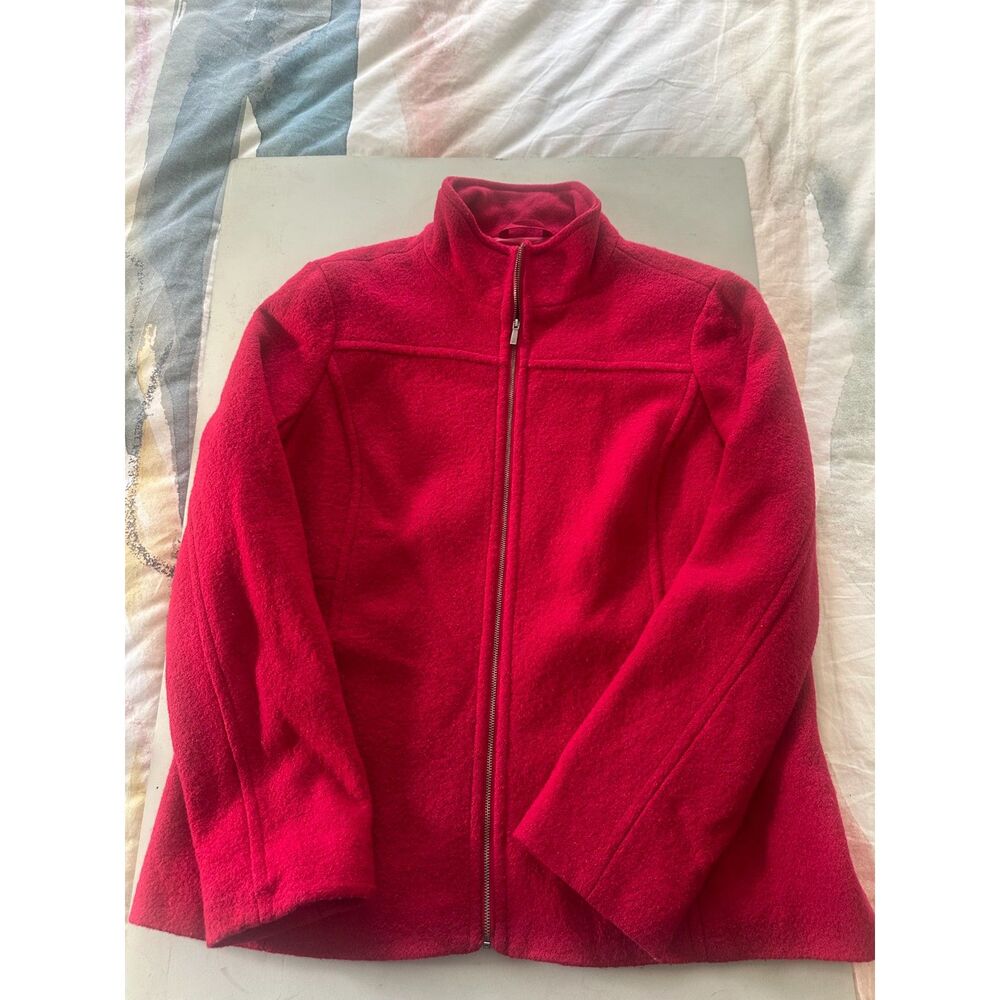 Lands End Classic Cherry Red Full Zip Wool Blend Coat Jacket Plus Size 16